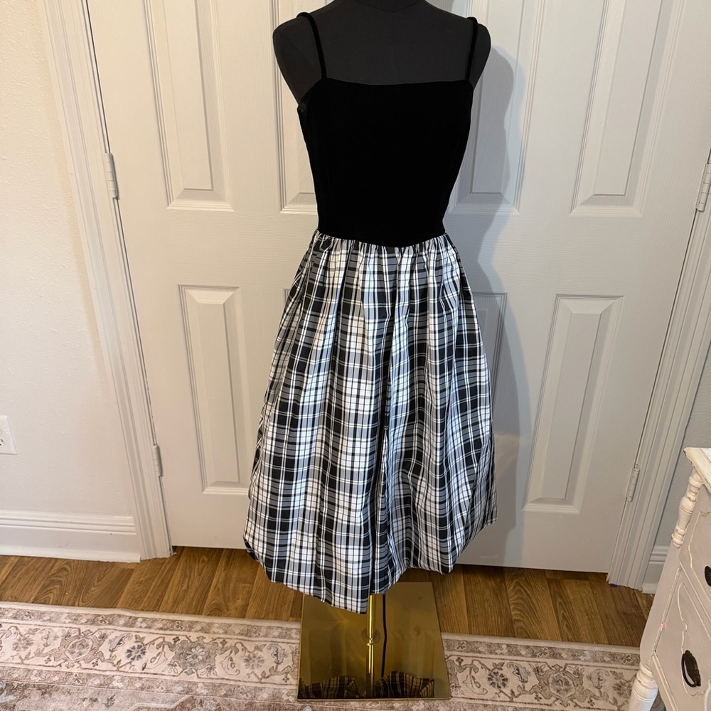 Vintage 90s Act I New York Velvet Plaid Party Dress Petite Fit & Flare